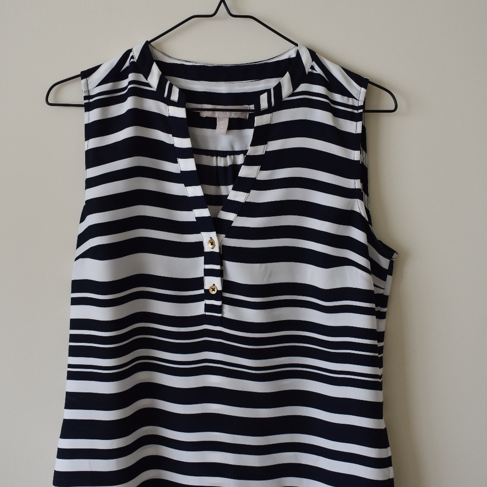 Banana Republic Sleeveless Navy Striped Blouse